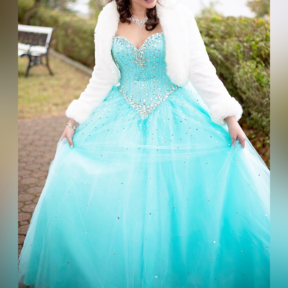 Mori Lee by Madeline Gardner Sparkle Tiffany Blue Ball Gown Sweet 16 Prom Dress